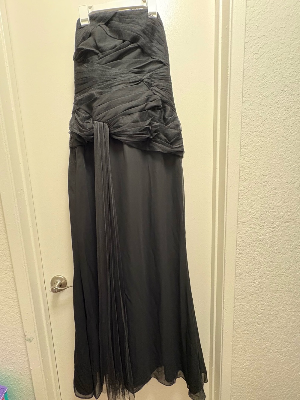 White by Vera Wang Strapless Black Evening Gown with Draped Bodice